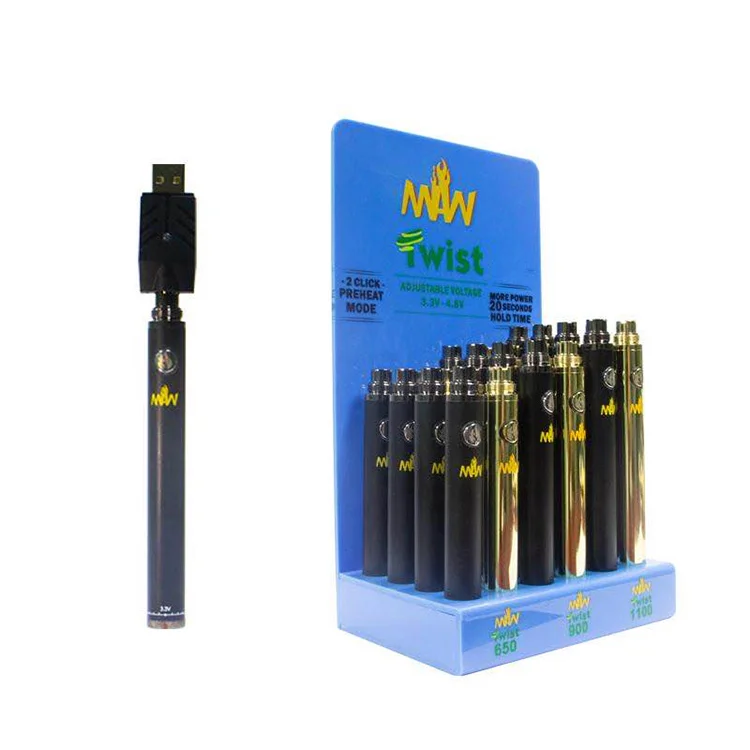 

MAW Twist Battery Kit 24PCS Preheat CBD Variable Voltage 510 Twist Batteries with Display Package USB Charger For CBD Cartridge