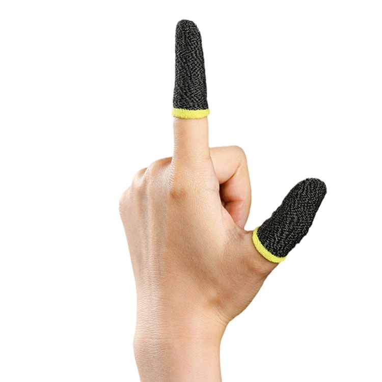 

Anti-Sweat Mobile Game Touch Screen Sensitive carbon fiber Finger Sleeve Tips Cots sleeves, Black and yello