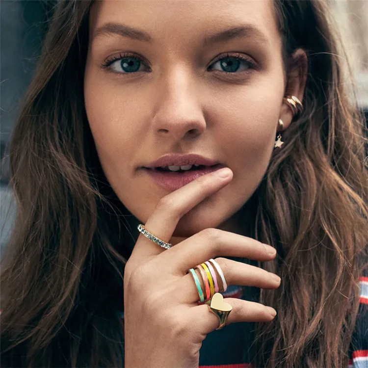 

2020 Simple Delicate Jewelry Ring Thin Stacking Bands Colorful Candy Enamel Band Rings, Silver gold rosegod