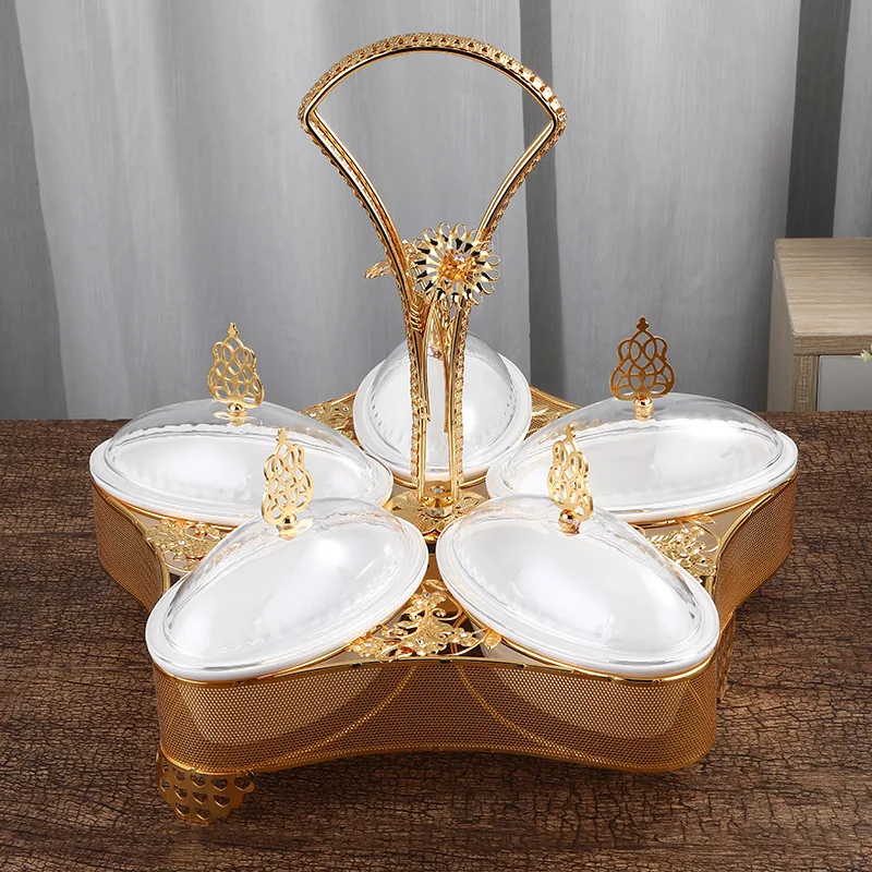 

Luxury Golden Metal Plastic Candy Serving Tray Dry Fruit Plate Deco Storage Chocolate Plates, Platinum