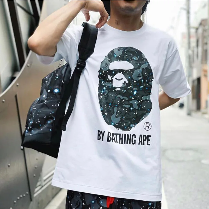 

Ins 2021 Hot Bape Ape Tshirt Drop Shoulder Bape Tee White Print Slogan Graphic Ladies Man Oversized Shorts Jerkin