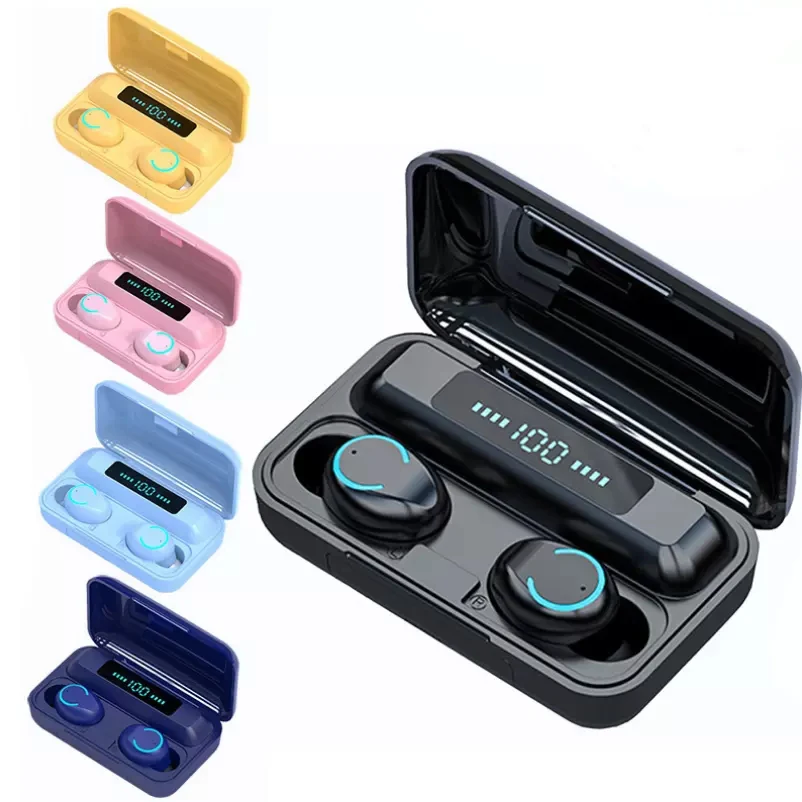 

F9-9 TWS Wireless Earphones 5.0 Mini Earbuds Waterproof Headphones 9D Hifi Stereo LED Display Charging box Headset Earphones, 6 colors