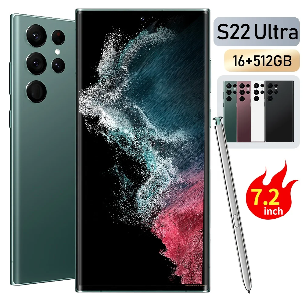 

S22 U tra Dual SIM Low Price Unlocked 7.2 Inch Cell Phones 24+48MP Smartphones Cheap GSM WCDMA 4G Mobile Smart Phones, Black white brown green