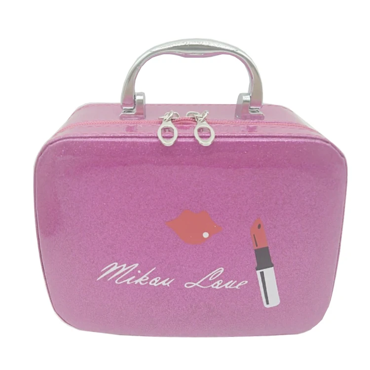 

Glitter Pu Leather Makeup Box Women Travel Vanity Cosmetic Case With Mirror, Purple