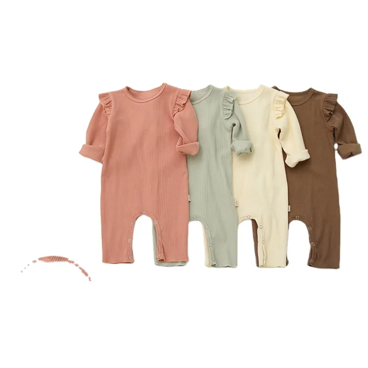 

hot sell baby ribbed jumpsuit clothes infant girls boys frill romper bodysuit