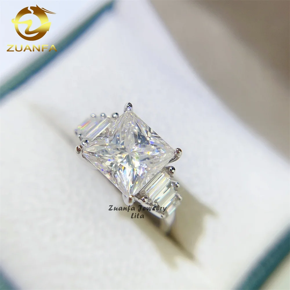 

Wholesale price luxury 925 silver engagement wedding princess cut moissanite ring for women