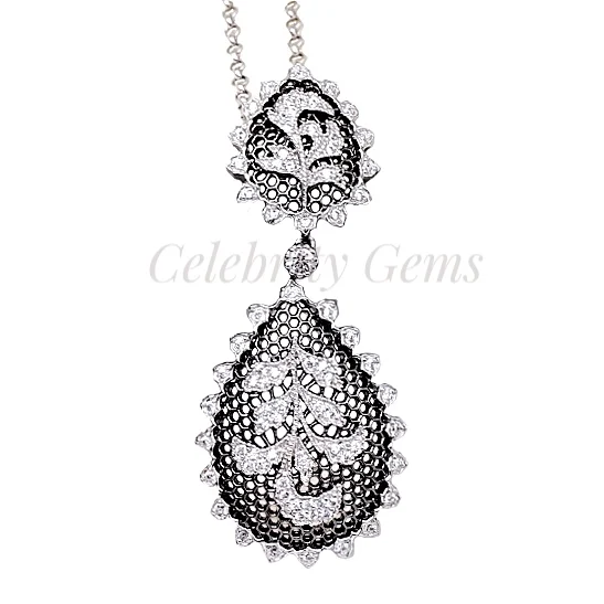 

Vintage Italian Design Handmade 925 Sterling Silver Zircon Pendant Necklace, Silver/gold/black