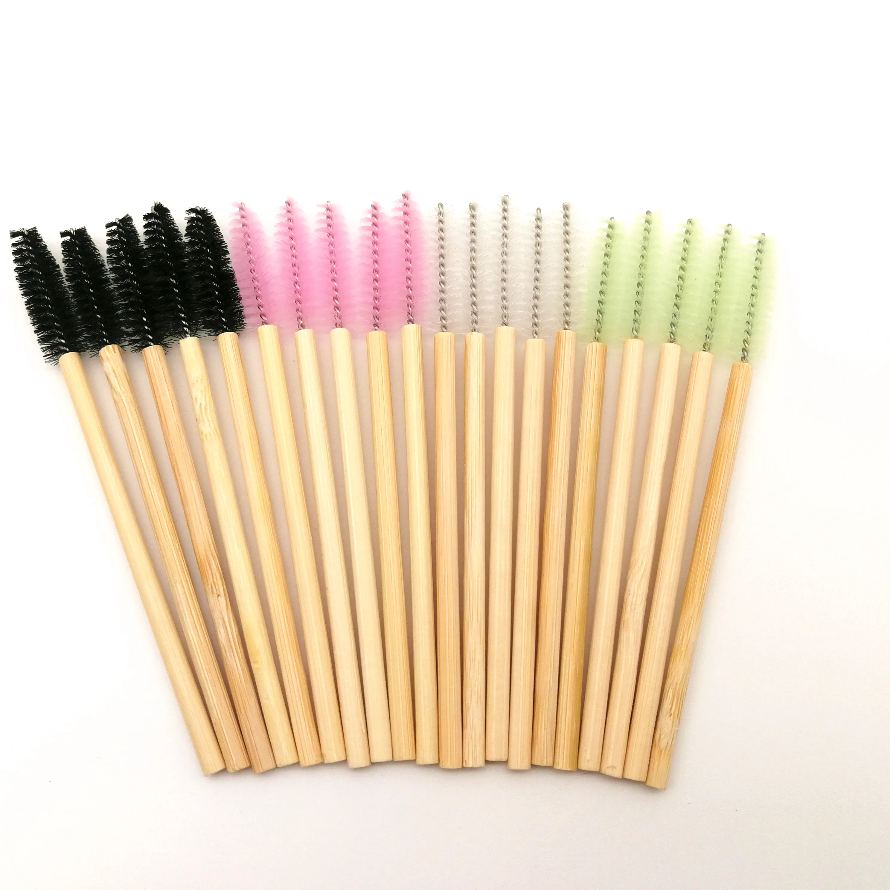 Disposable bamboo eyelash makeup mascara wand lash brush tools applicator spoolies, Black, white,light green,light pink