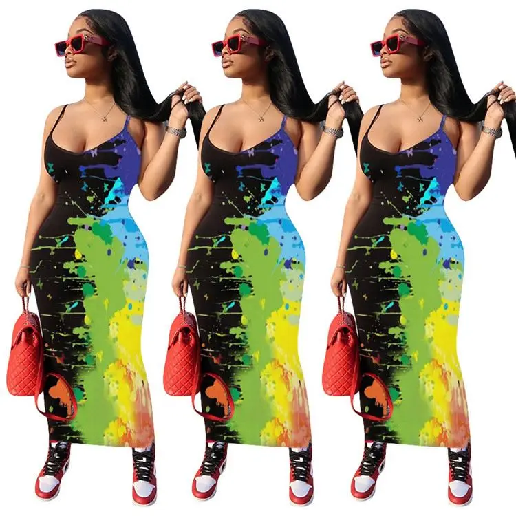 

0820M078 Wholesale Maxi Long Women Tie Dye Female Sexy Clothes Lady Casual Dress