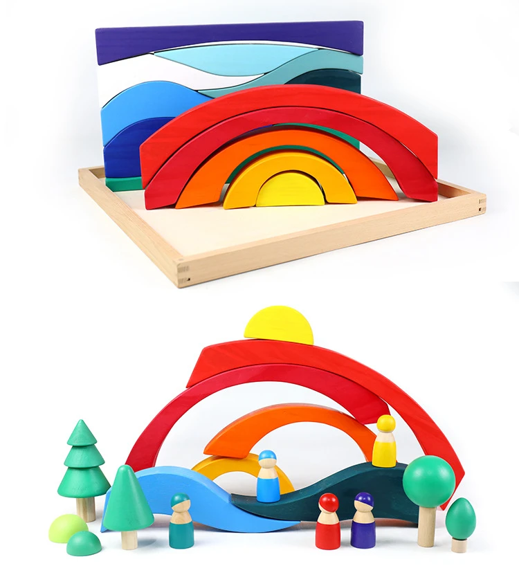 6设计大型建筑套装木块带储物托盘教育多彩浪漫风格木块城堡拼图