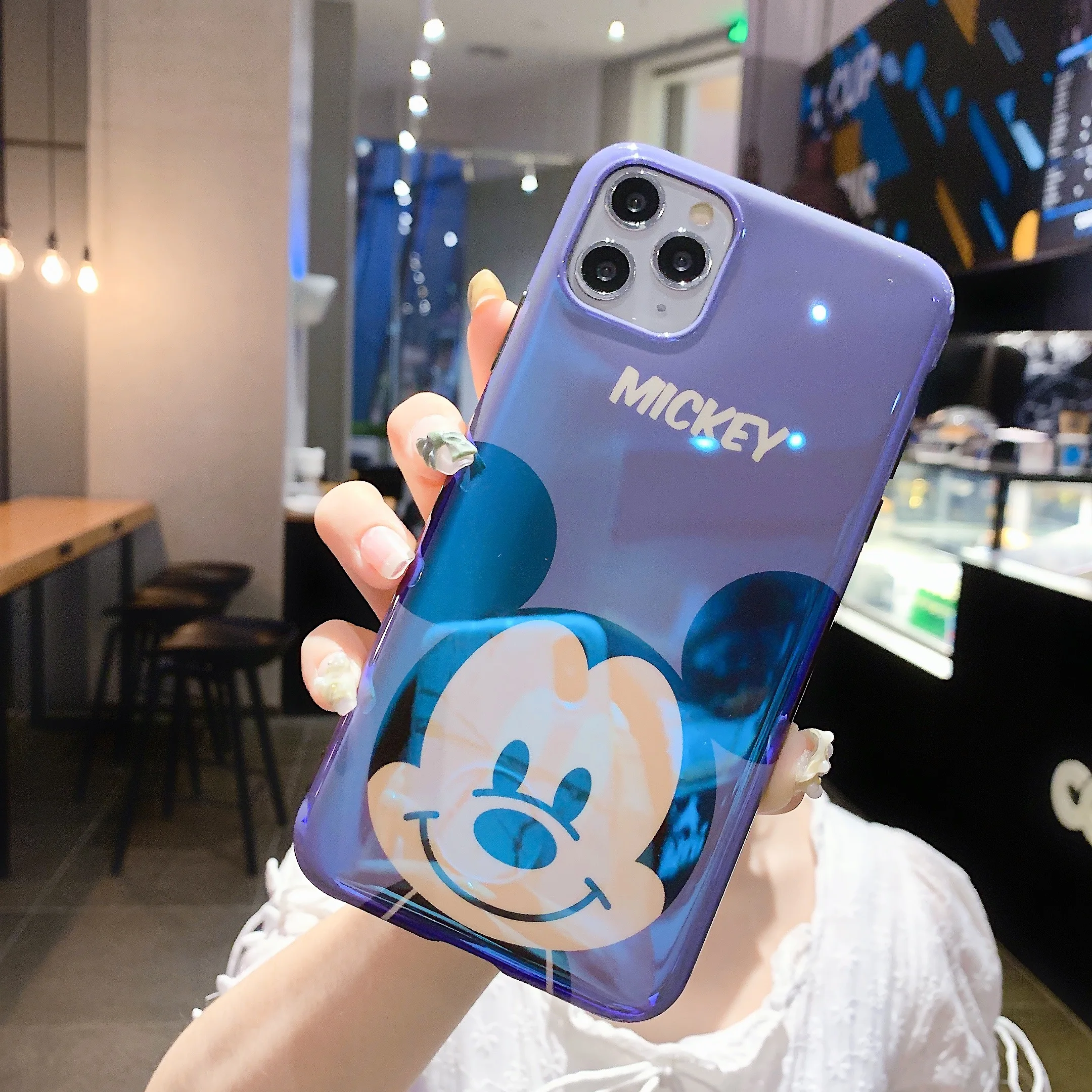 

2021 Wholesale Anime Smile Mickey Blue Light IMD Phone Case For iPhone 12 Pro Max 8 Plus XR X/XS Max Back Cover Cartoon IMD Case