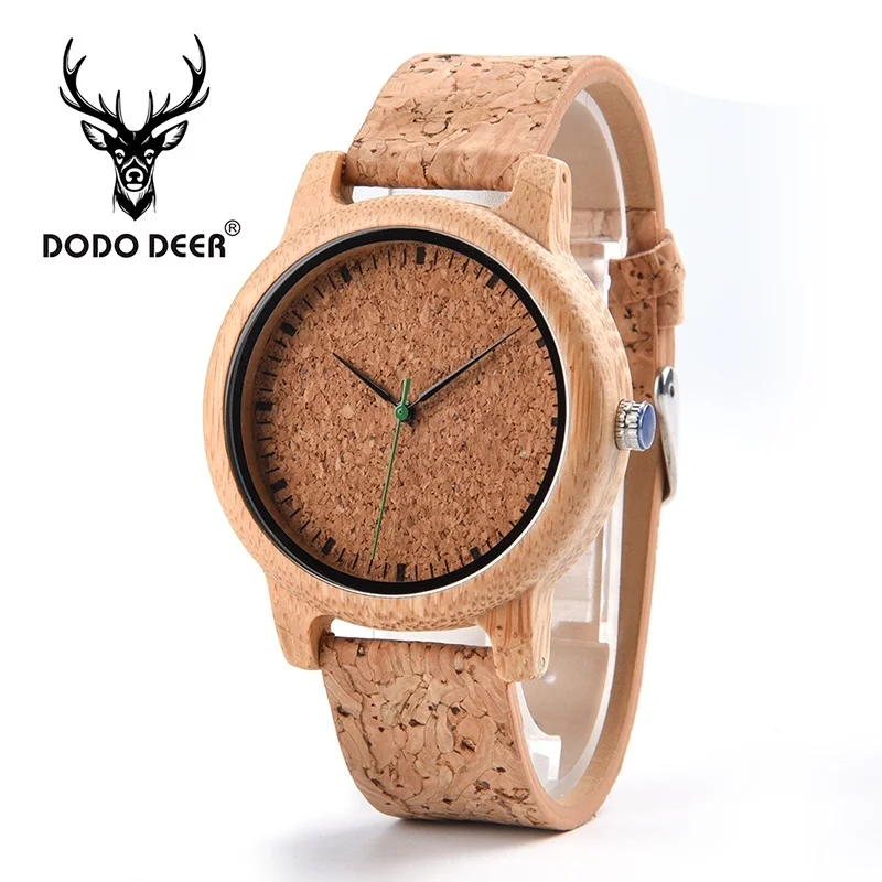 

DODO Strap Quartz Watch Customizable Logo DEER Men's Wood Oem Sleek Minimalist Cork Leather 2019 Box Packing Men Round Wooden