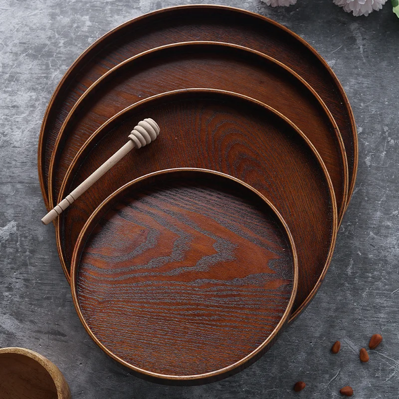 

factory wholesale old lacquer round plate hotel restaurant wooden plate customized plate for kitchen wood trays