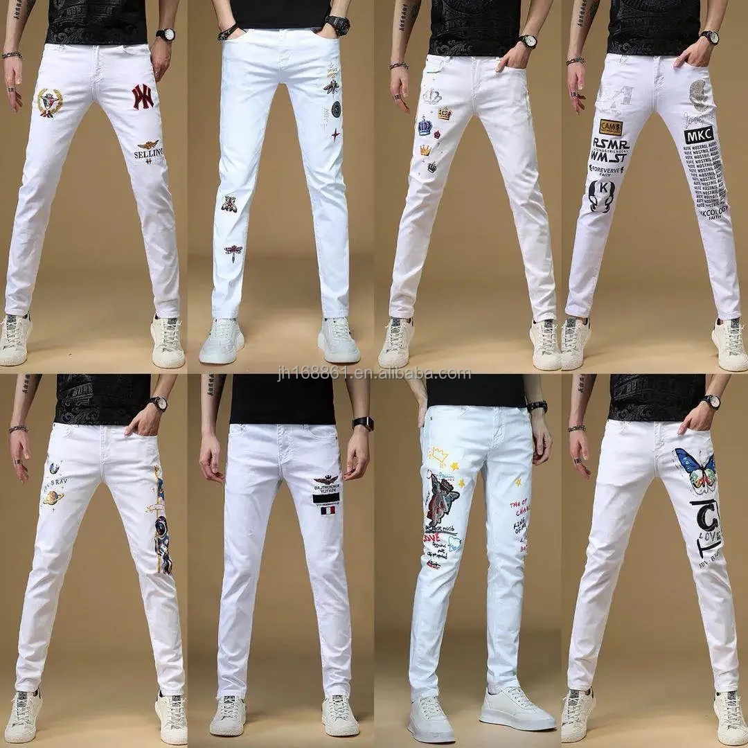 

2021 Embroidered bear patch Commercial Street skinny taper men's jeans jogging men's jeans torn jeans wholesale, Customized color