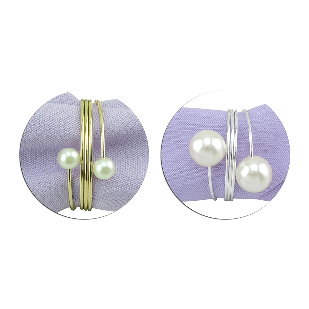 

12pcs Alloy Silver/Gold Plated Pearl Bead Napkin Ring Serviette Buckle Holder Hotel Wedding Party Favour Decoration