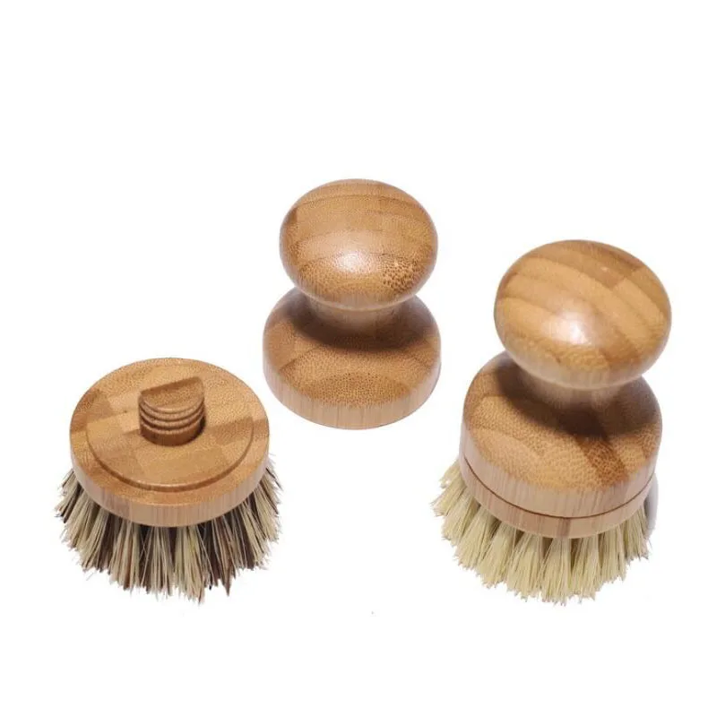 

2021Newest Replaceable Removable Head Custom Logo Kitchen Cleaning Eco Bamboo Sisal Coconut Palm Scrub Dish Brush