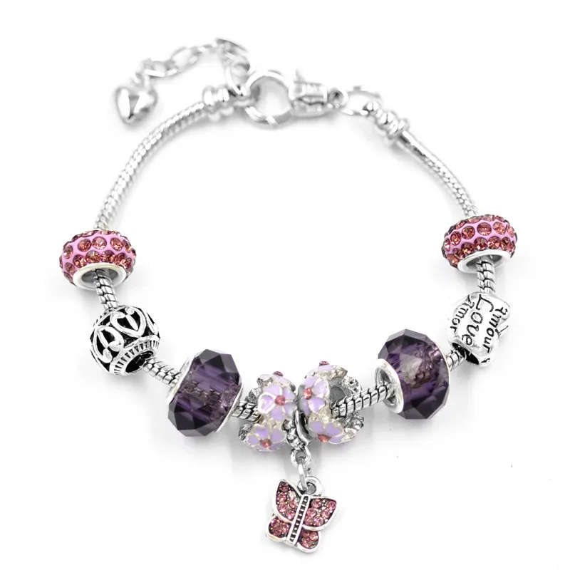 

DIY Austrian Crystal Bangles Dangle Butterfly Bracelets Kids Jewelry Best Selling Women Girls Bead Charm Bracelet & Bangles, As pics show