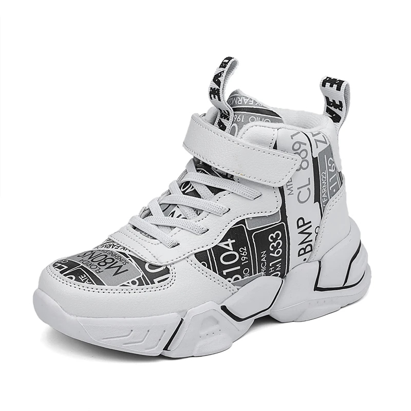 

New Arrival High Top hairy Children Black School Casual Sneakers Kids shoes for children boys and girls, White, black