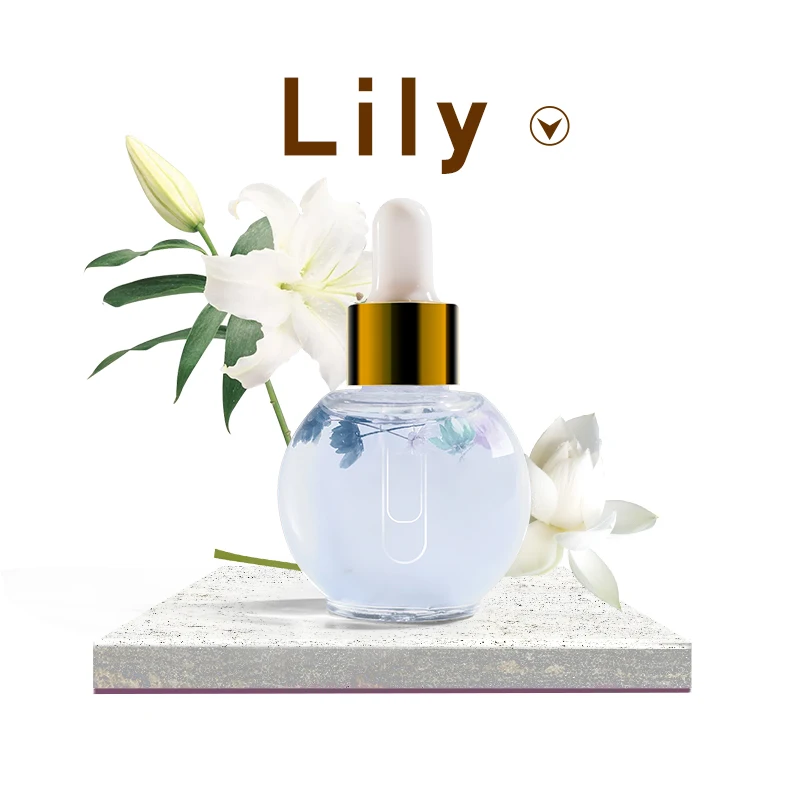 

OEM EC cosmetics free sample lily scent nails oil with dry flowers private label best blossom cuticle oil