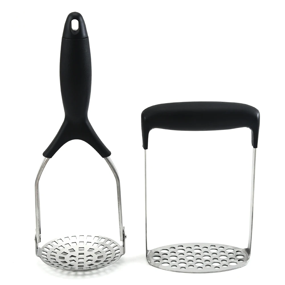 

High quality hand held in stock heavy duty stainless steel potato masher, Black/silver