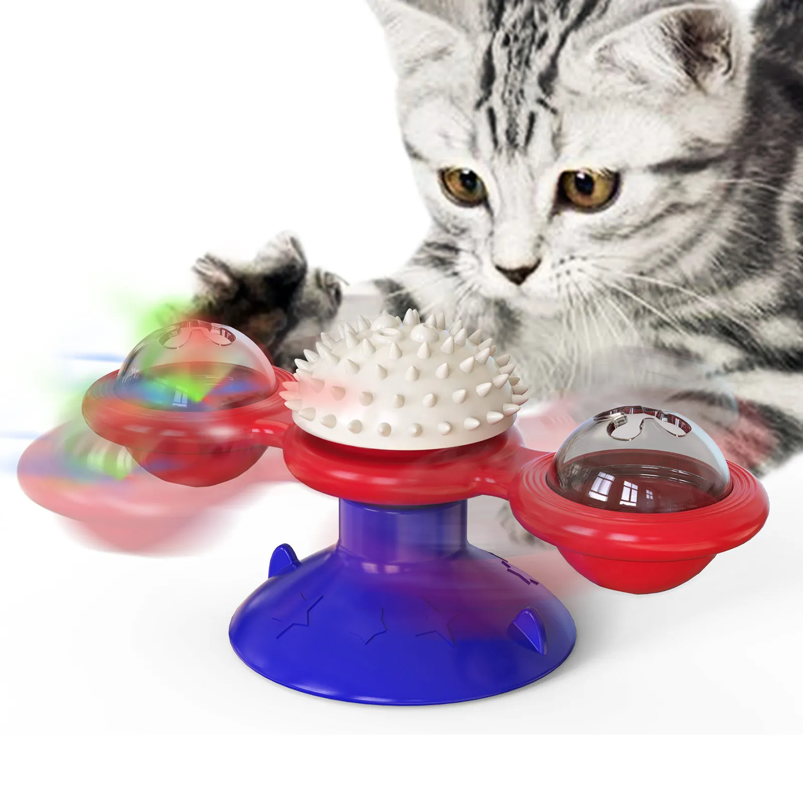 

Interactive Windmill Cat Toys With Catnip, Turntable Interactive Toys For Indoor Cats,Pet Training Educational Toys Eco Friendly, Blue,red blue,yellow,green