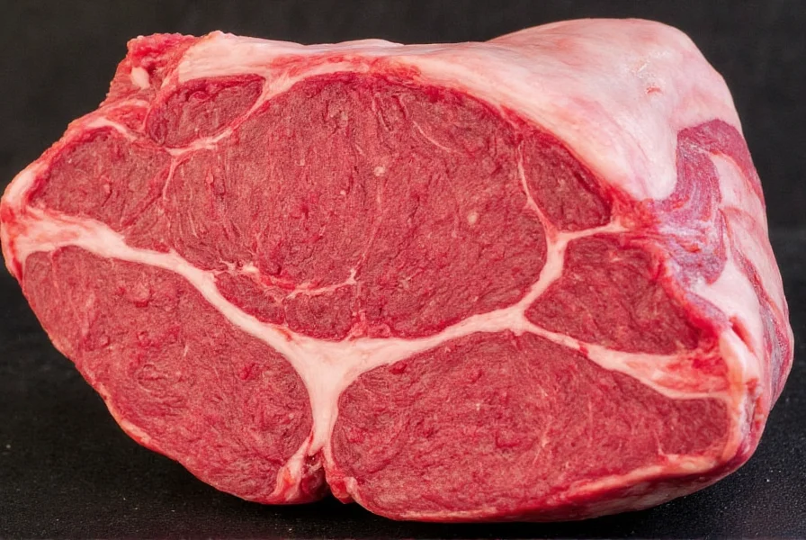Beef chuck roast cut showing marbling and connective tissue for chili preparation