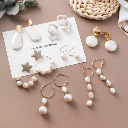 

Simulated Pearl Shell Earrings Sweet Jewelry Long Tassel Pendant Star Earrings for Women