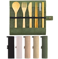 

Custom logo Portable Travel Flatware Utensils Eco Friendly Reusable 100% Biodegradable Nature Bambu Bamboo Cutlery Set