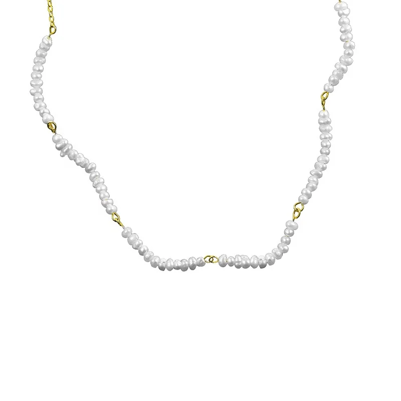 

3MM Freshwater Pearl Necklace 925 Sterling Silver Natural Pearl Jewely, White, gold