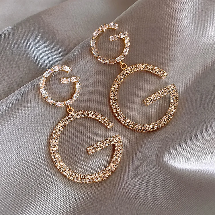 

European and American style earrings full diamond large G earring personalized trendy 2021 new earrings, Picture shows