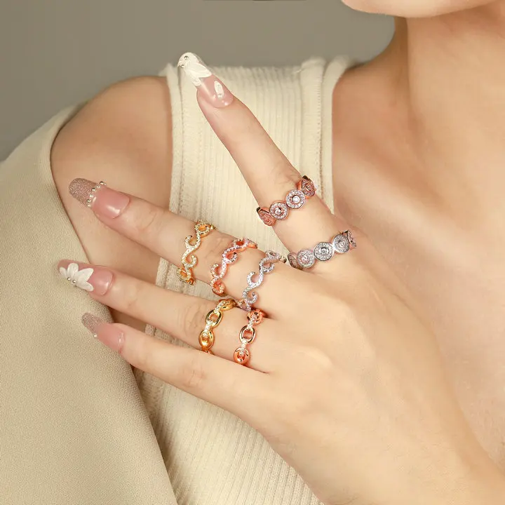 

Silver Jewelry Women Rose Gold Plated Zircon Ring Bulk Women Wedding Band Eternity Sterling Silver 925 Rings