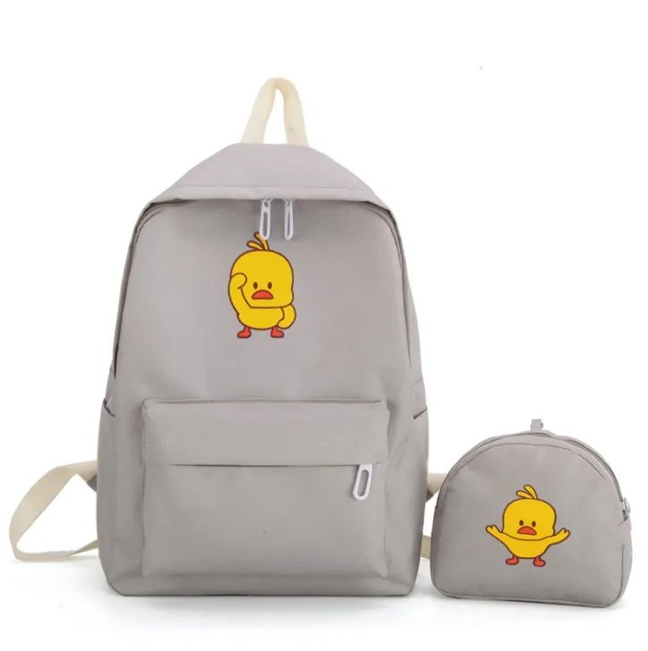 

Fashion canvas lovely duck student school backpack for 2pcs one set