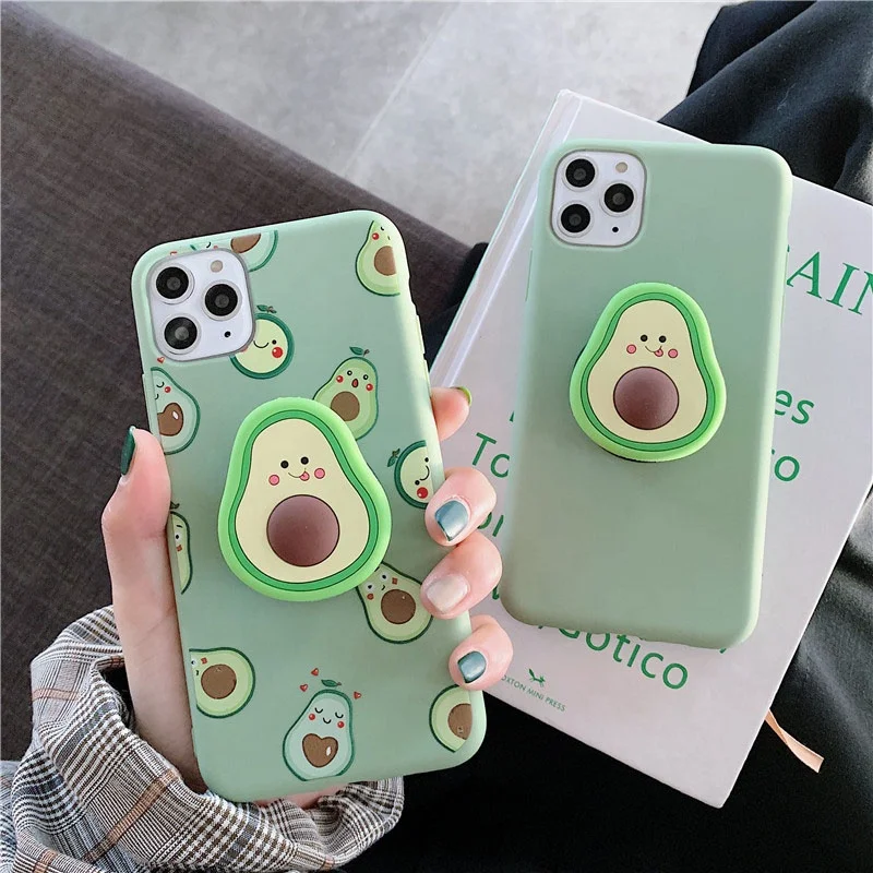 

3D Luxury cute cartoon fruit avocado phone Holder cover gift coque Soft silicone phone case for iphone 12 case shockproof, Multi-colors