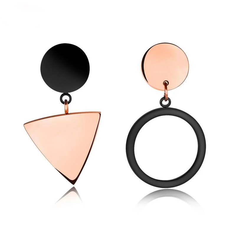 

Hot Sale Asymmetric Rose Gold triangular round stainless steel earring, Rose gold,gold,silver