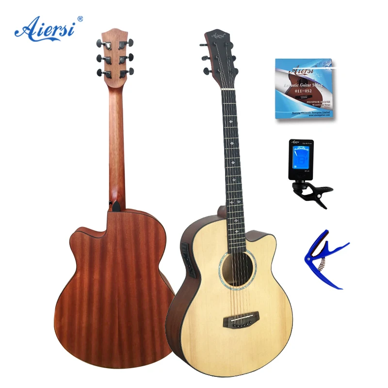 41 Inch Electrical Solid Top Solid Top Acoustic Guitar  for Beginner  Adult Right  Natural  From China Aiersi