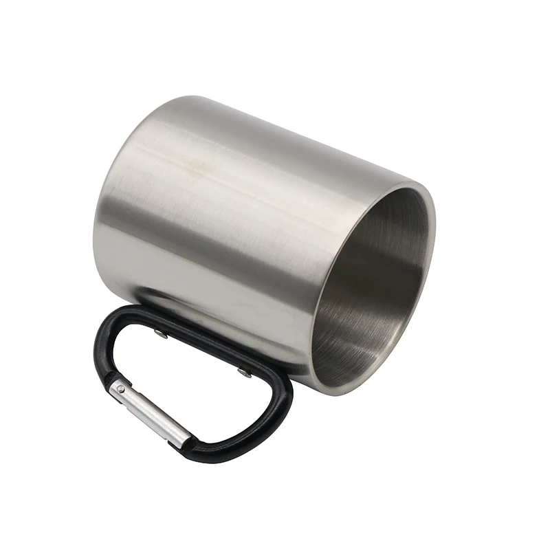 

outdoor stainless steel carabiner travel beer mug with handle camping tea mugs