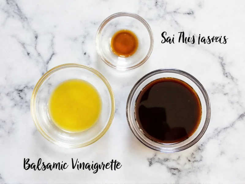 Homemade balsamic vinaigrette ingredients in glass bowls