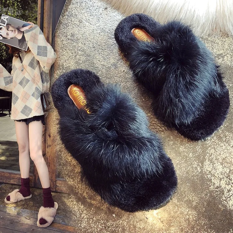 

Wholesale fashion comfortable indoor-outdoor soft non-slip fur slides sheepskin winter slippers, All color available