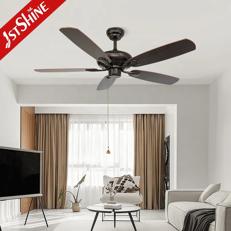 

1stshine ceiling fan classic coffee color 5 MDF blades ODM ceiling fan with pull chain