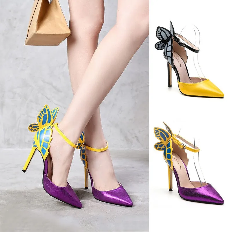 

2021 Latest fashion design pointed-toe butterfly shoes women's sandals new model sexy high heel pumps sandals, Mixed color