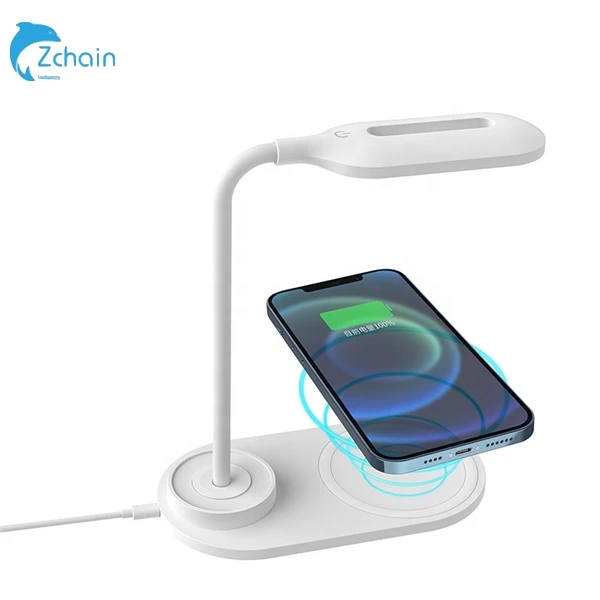 

Ready to Ship Amazon Hot Selling Wireless Charger LED Lamp Flexible Lamp-post Night Lamp Mobile Cellphone Charging Chargers, White blue