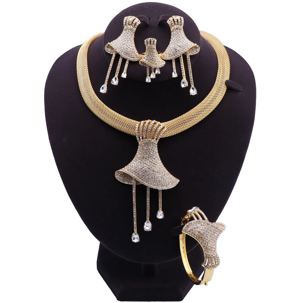 

Dubai luxury Crystal jewelry African wedding zircon gold plated bridal jewelry set
