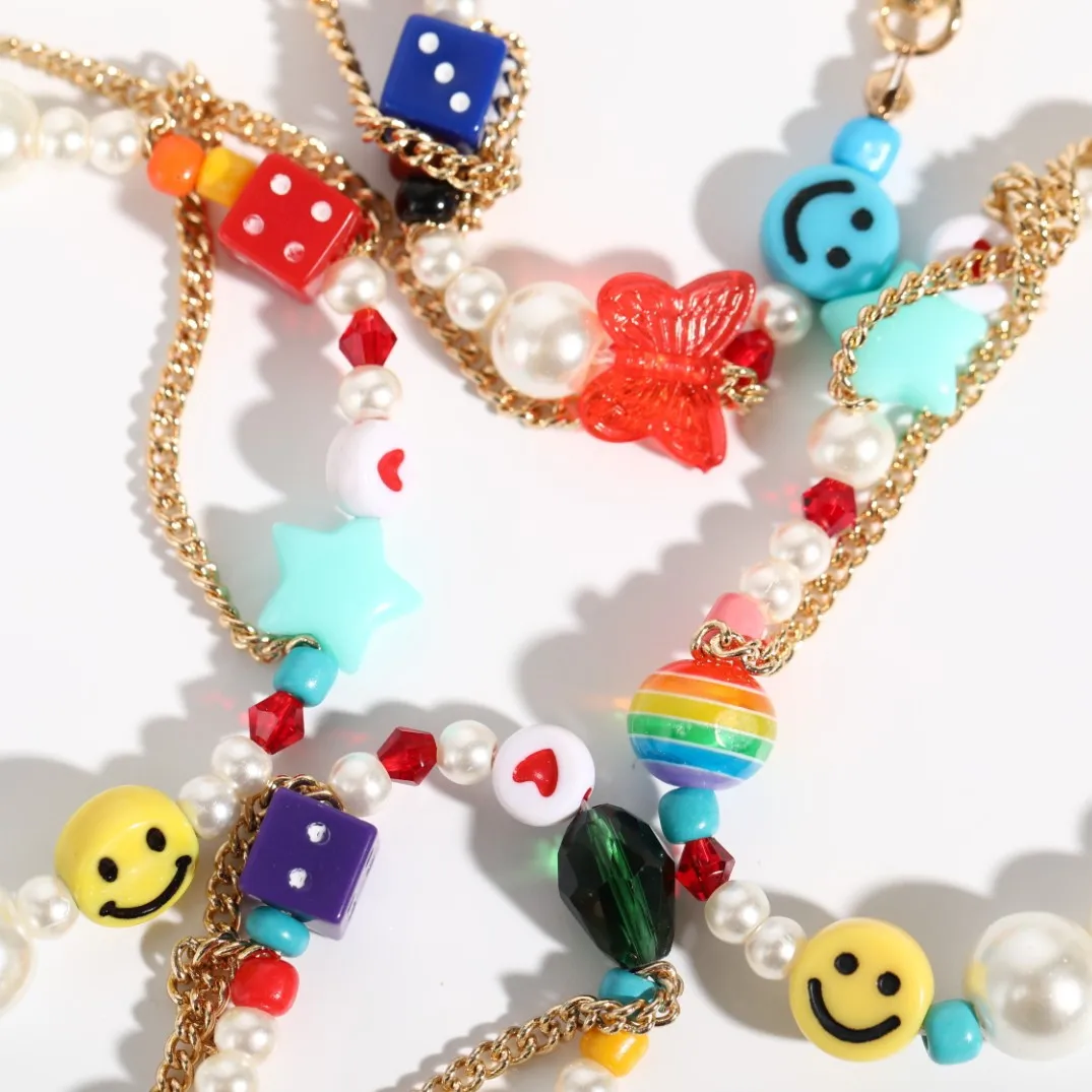 

Martha Calvo Necklace Smiley Face Yin Yang Colorful Pearl Beads Necklace Handmade Y2k Jewelry Happy Go Lucky Necklace for Women