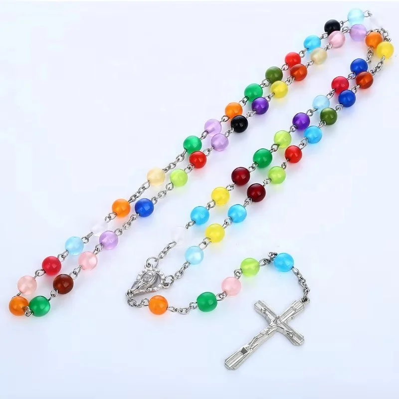 

popular style jewelry cross and multi-color rosarios catolicos necklaces women