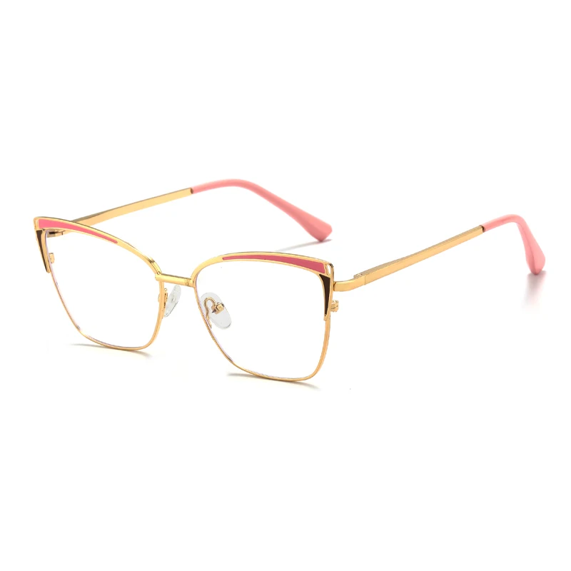 New Cat Eye Fashion Eyeglasses Custom logo Women Optical Blue Light Optical Glasses Metal Eyeglasses Frame Wholesale