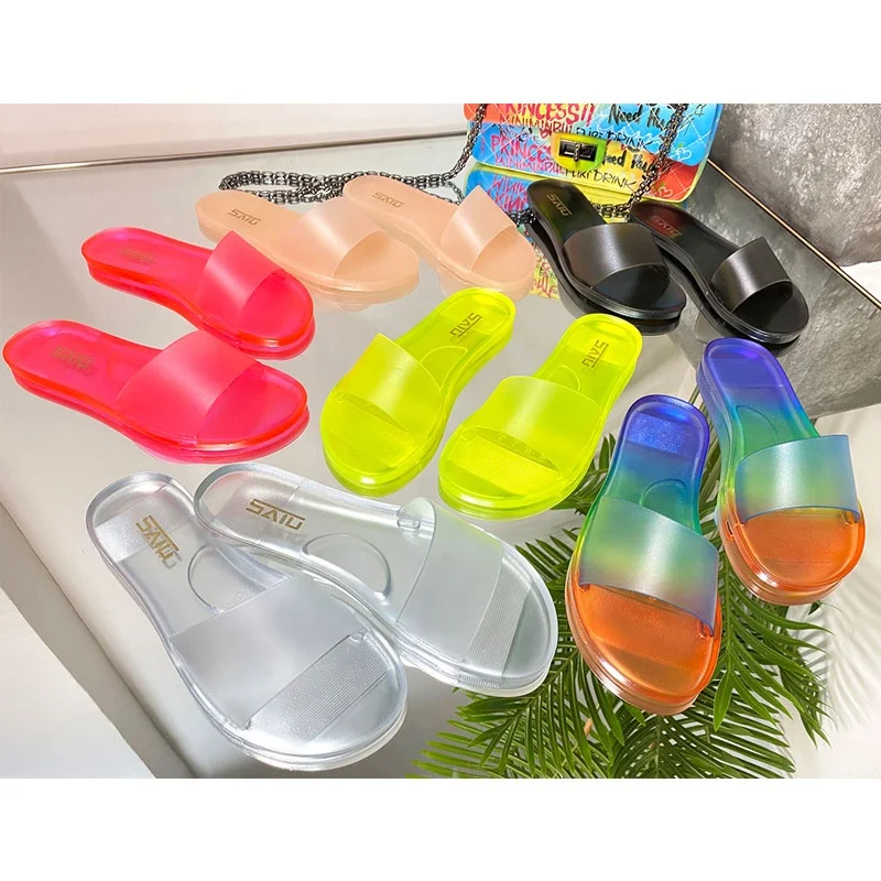 

HOT SALE WOMEN FLIP FLOP SUMMER PVC JELLY SANDALS CANDY NEON SANDALS LADY OUTDOOR JELLY SLIPPERS, Nude yellow nude peach