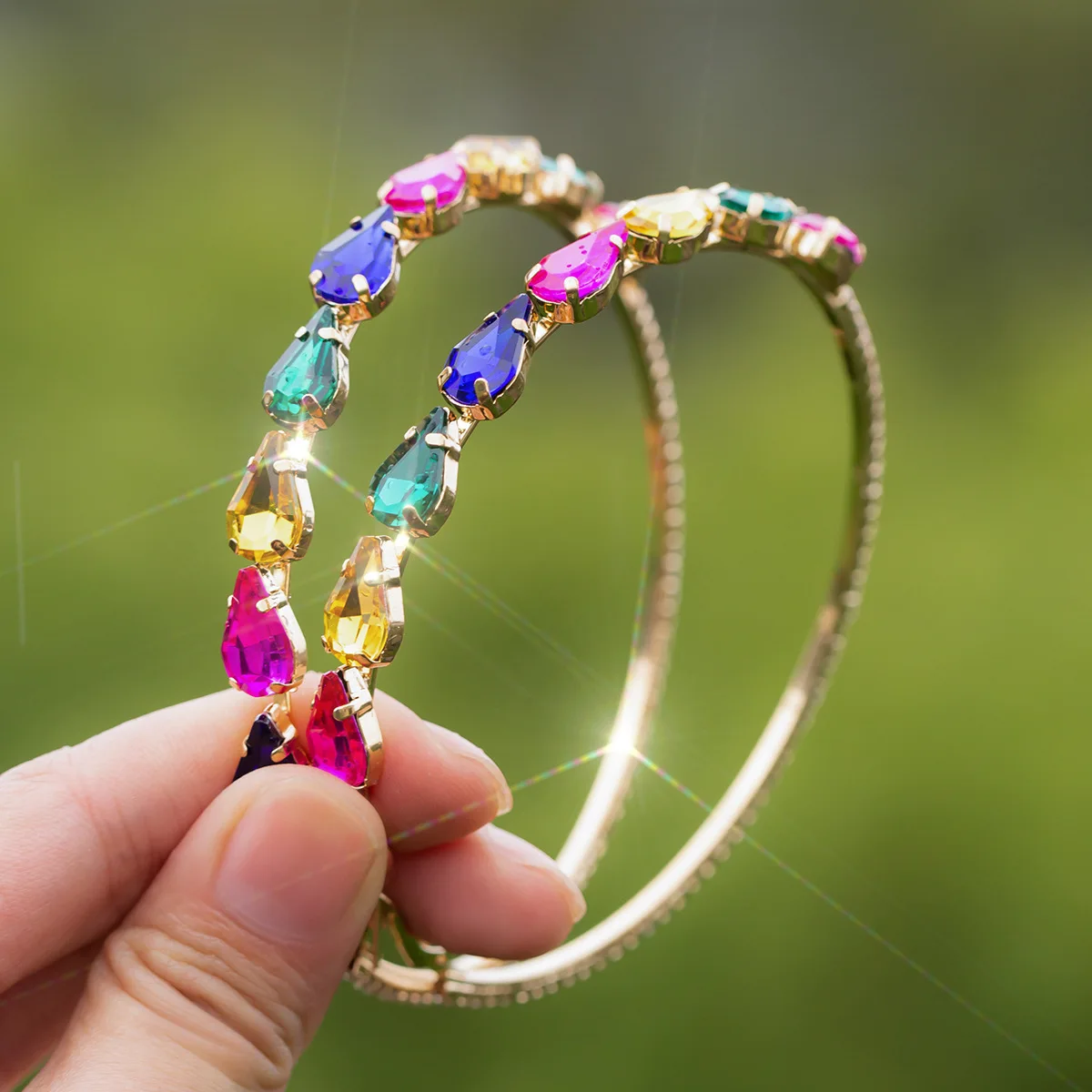 

Exaggerated Large Colorful Rhinestone Circle Earring Micro Pave Rhinestone Big Hoop Earrings For Women