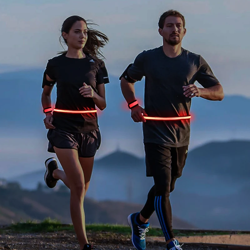 

custom night safety led light up reflective belts with wristband, Red, yellow, blue, green, orange, white, pink, rainbow