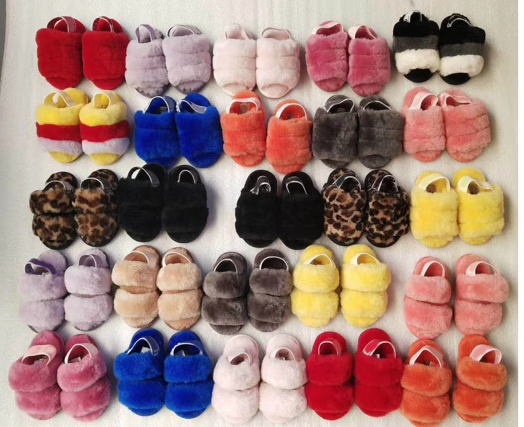 

wholesale winter kids fur house shoes slippers fluffy children's cozy wool slippers custom, Picture