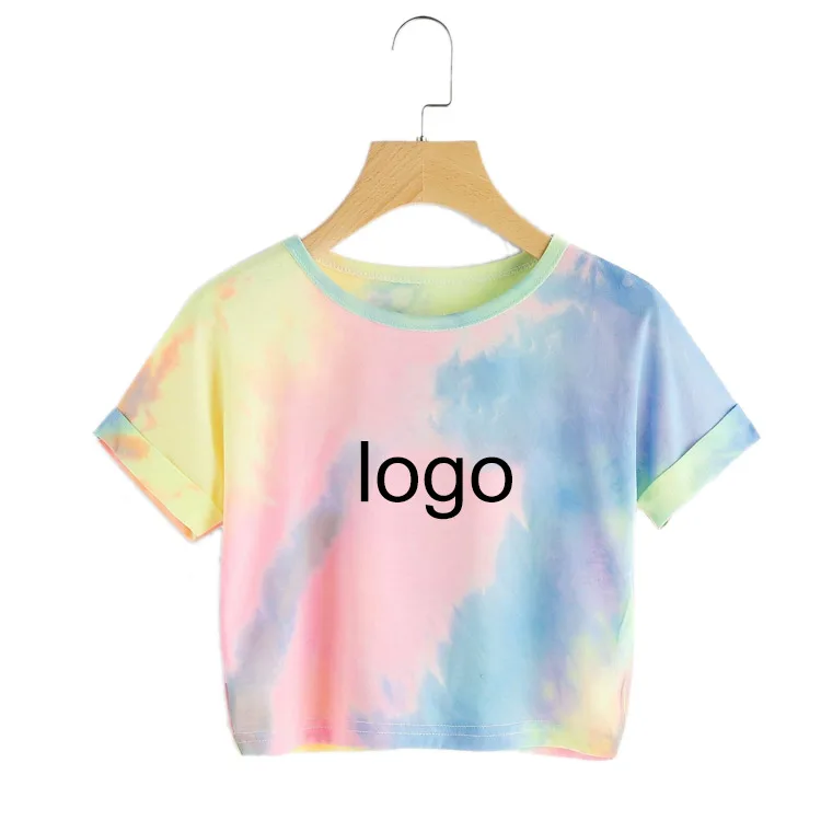 

Wholesales Summer Girls Round Neck Short Tie Dye Printing Short Sleeve Women Casual T Shirt